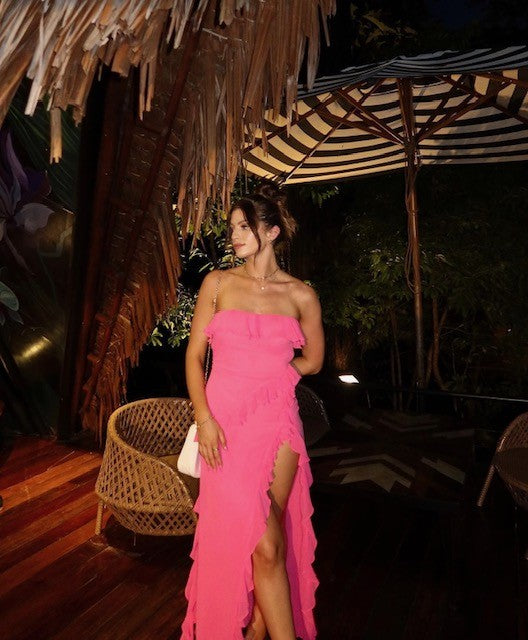 Rent or Hire Designer Dresses | House of CB Sarina Ruffle Maxi Dress -  Fuchsia