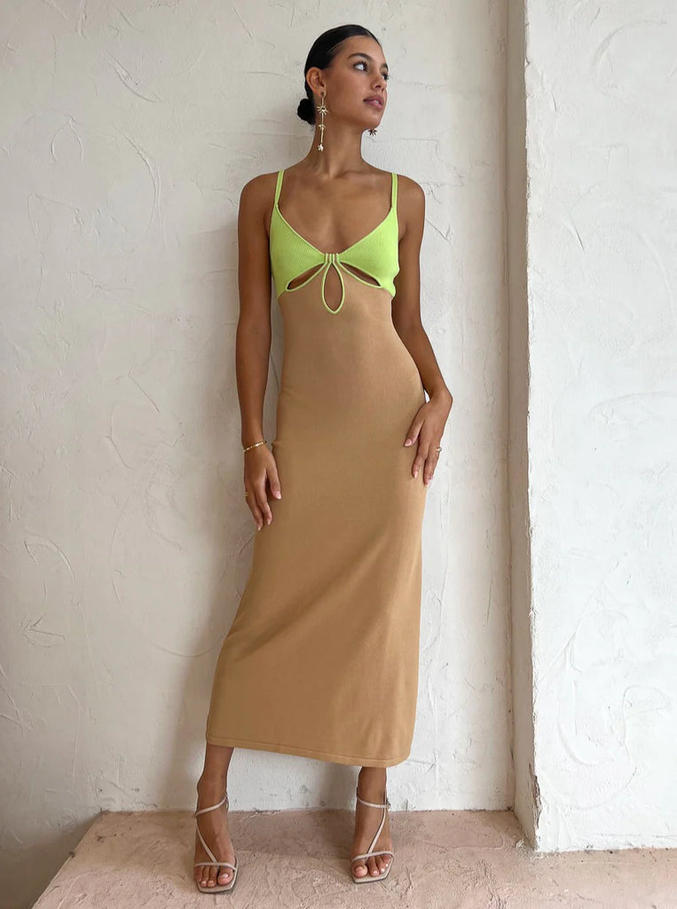 Ginia Venice Keyhole Maxi Dress - Sand/Pistachio