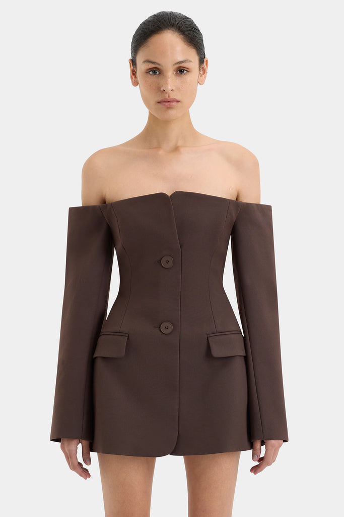 SIR The Label Sandrine Tailored Mini Dress - Chocolate