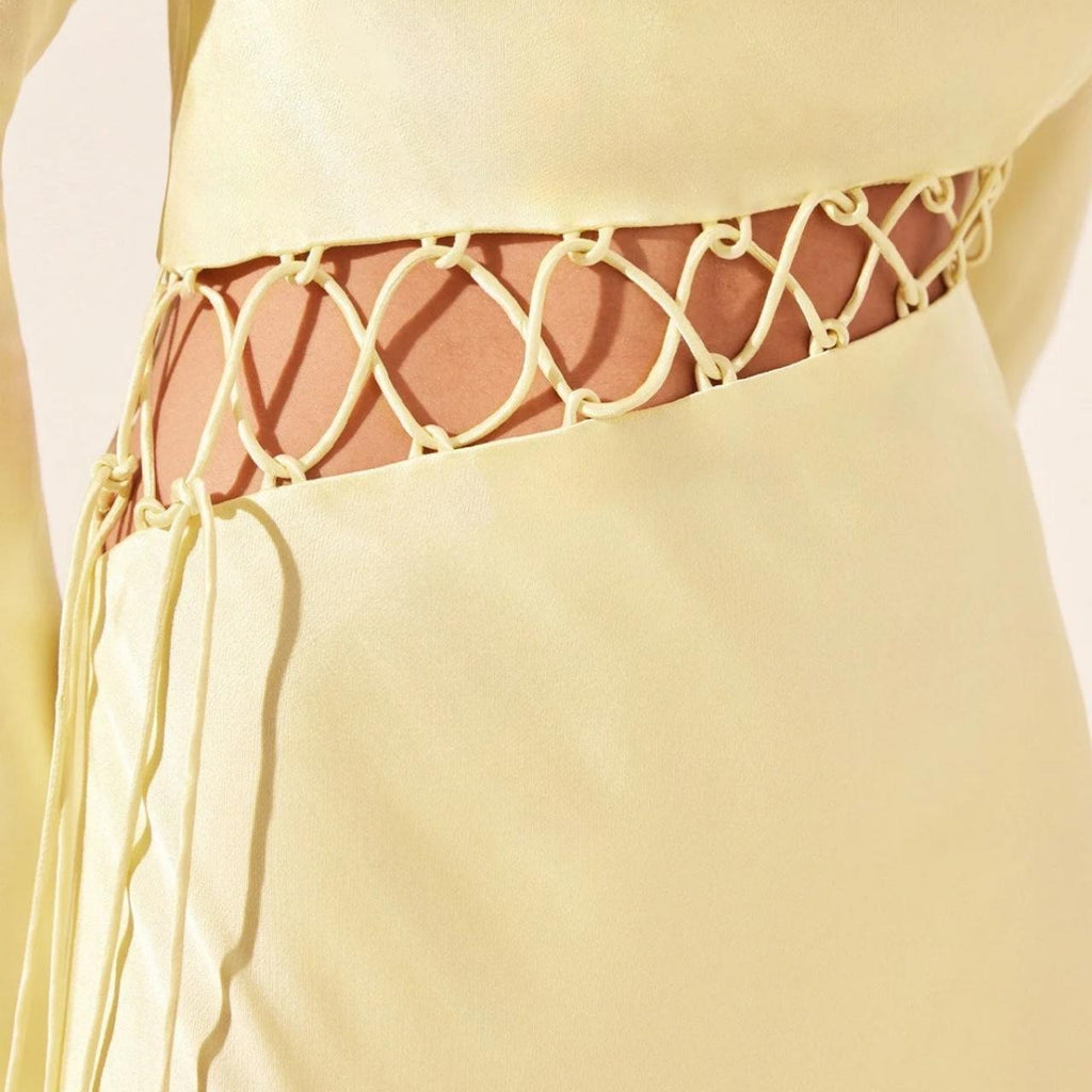 Shona Joy Lydie Asymmetrical Lace Up Maxi - Lemon