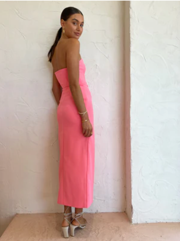 By Johnny Ginny Scoop Split Midi Dress in Melon Pink